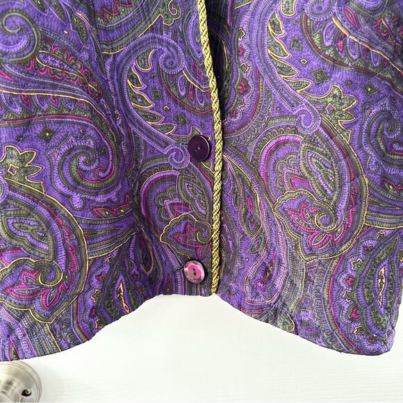 Linda Allard Ellen Tracy Purple Paisley Silk Quilted Vintage Rope Trim Jacket M - Picture 11 of 14